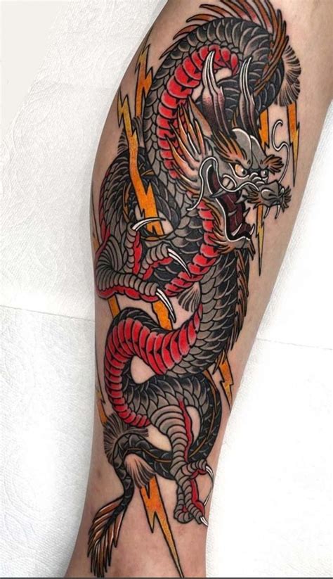 tatuaje dragon pierna|Tatuaje de dragon en pierna